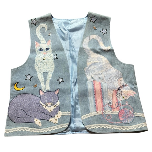 Vintage Jackets & Blazers - Vintage, handmade cat vest, large
